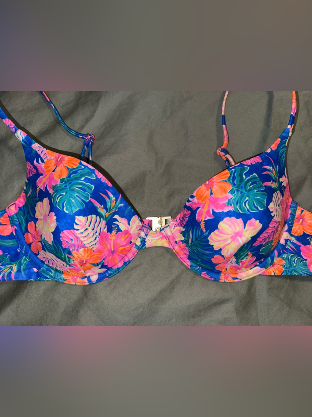 Kulani Kinis Floral Electric Palms Underwire Bralette Bikini Top - size xl - Picture 5 of 10